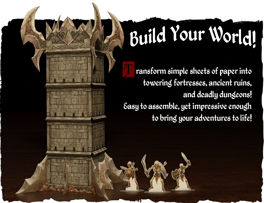 Build Your World: printable fantasy tower and paper miniatures. Fold and assemble paper scenery to bring your adventures to life.